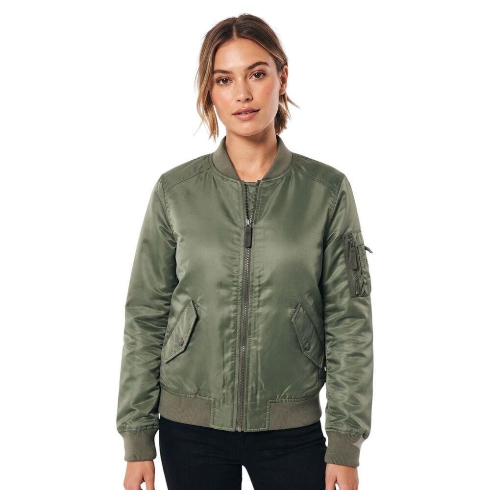 Hollister Green Bomber Jacket Full Zip Size L